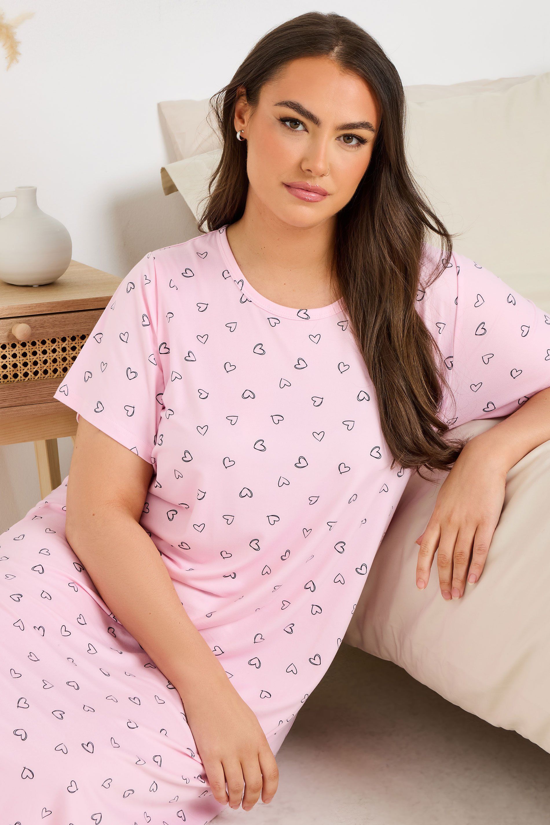 Nightwear | 2 Pack Heart Print Midaxi Nightdresses | Yours Nightwear | 2 Pack Heart Print Midaxi Nightdresses | Yours